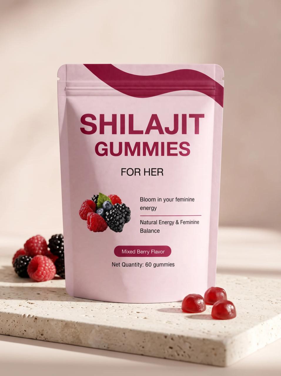 Resina Shilajit Gummies For Her pouch, mixed berry, 60 gummies, 30 servings